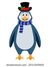 christmas penguin new year holiday symbol flat style vector illustration