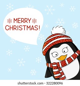 Christmas penguin on snow background