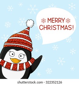 Christmas penguin on snow background