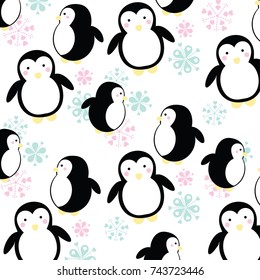 Christmas penguin pattern vector illustration. Fabric, wrapping paper, wallpaper, packaging.