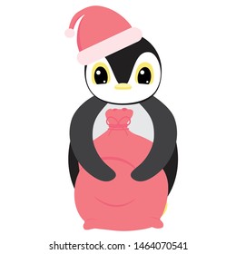 Christmas penguin in santa hat. New year. Element for game, icon, print. Watercolor illustration.