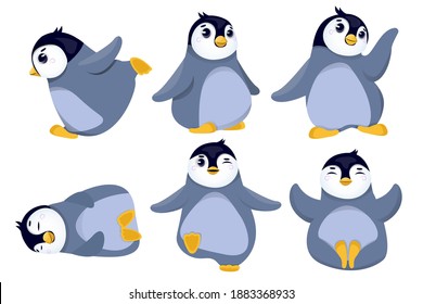Christmas penguin set, Christmas with watercolor illustration. Snow animals, cartoon penguins isolated on white background. Merry Christmas and New Year. Vector illustration