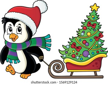 Christmas penguin with sledge image 1 - eps10 vector illustration.