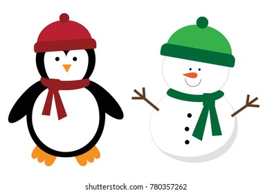 Christmas Penguin and Snowman