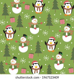 Christmas penguin, snowman pattern for christmas gift wrap