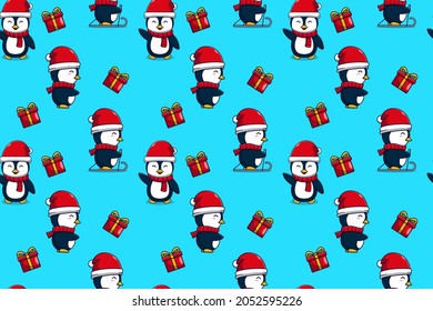 christmas penguin themed background vector illustration design