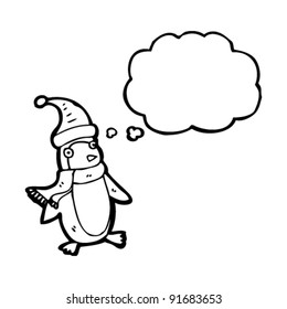 christmas penguin with thought bubble