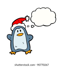 christmas penguin with thought bubble cartoon