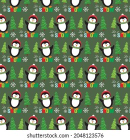 Christmas penguin and tree pattern for christmas card or gift wrap