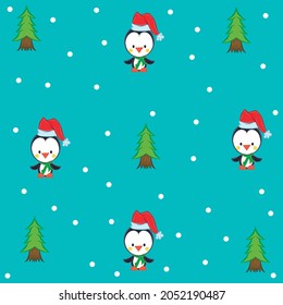 Weihnachtspinguin mit Baummuster und Schneeflocken Kinderdesign.