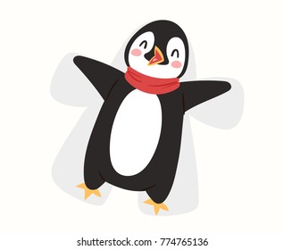 Christmas penguin vector character cartoon cute bird celebrate Xmas playfull happy penguin face smile illustration