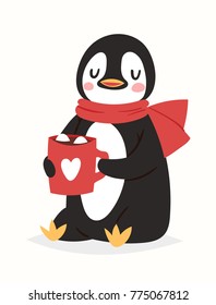 Christmas penguin vector character cartoon cute bird celebrate Xmas playfull happy penguin face smile illustration
