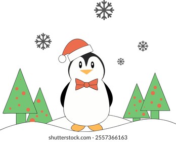 A Christmas penguin vector features a cheerful penguin in a festive style, perfect for holiday designs, cards, and seasonal decorations.