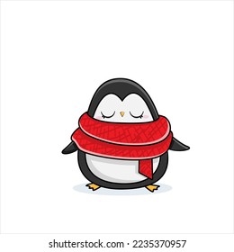 Christmas penguins, Merry Christmas illustrations of cute penguins with accessories like a knitted hats, sweaters, scarfs