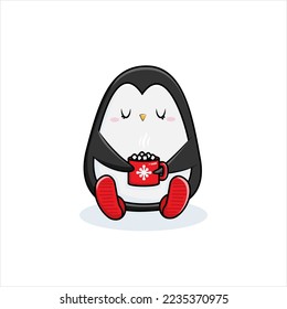 Christmas penguins, Merry Christmas illustrations of cute penguins with accessories like a knitted hats, sweaters, scarfs