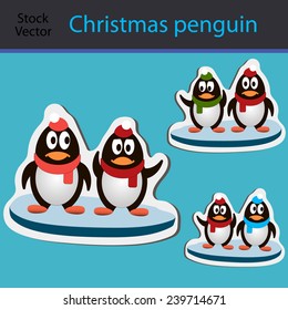 Christmas penguins on an ice floe in caps