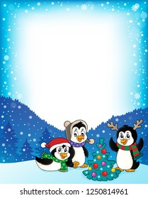 Christmas penguins thematic frame 2 - eps10 vector illustration.