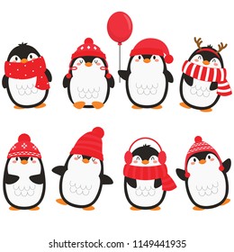 Christmas Penguins In White Background