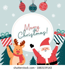 Christmas people and landscape illustrations. Decoration and Tree.