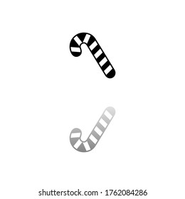 Christmas peppermint candy cane. Black symbol on white background. Simple illustration. Flat Vector Icon. Mirror Reflection Shadow. Can be used in logo, web, mobile and UI UX project