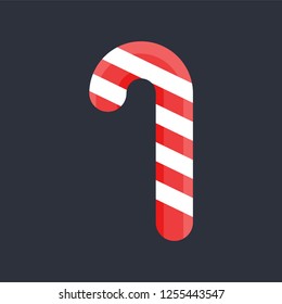 Christmas peppermint candy cane with stripes flat vector icon for apps and websites