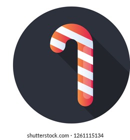 Christmas peppermint candy cane with stripes flat vector icon for apps and websites