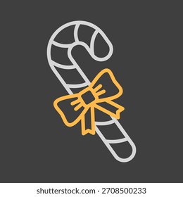 Christmas peppermint candy cane with stripes vector on dark background icon. Winter sign. Graph symbol for event and holiday web site and apps design, logo, app, UI
