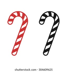Christmas peppermint candy cane with stripes flat vector icon for apps and websites