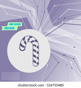 Christmas peppermint candy cane with stripes icon on purple abstract modern background. The lines in all directions. With room for your advertising. Vector illustration