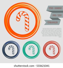 Christmas peppermint candy cane with stripes icon on the red, blue, green, orange buttons for your website and design with space text. Vector illustration