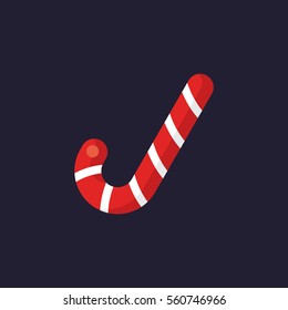 Christmas peppermint candy cane with stripes flat icon