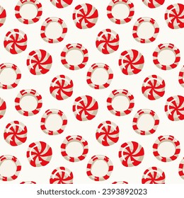 Christmas peppermint swirl candies pattern. Vector illustration.