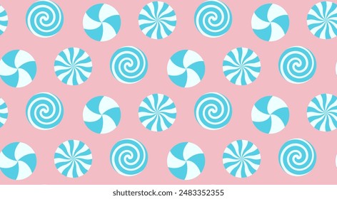 Christmas peppermint swirl candies seamless pattern. Holiday traditional peppermint backdrop.