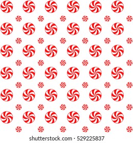 Christmas Peppermints Seamless Vector Pattern. Big and Small Red White Swirls Candy on White Background. Rows and Columns Polka Dot Pattern. Tile Swatch Made with Global Colors