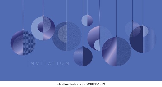 Christmas periwinkle blue baubles elegant geometric header. Lux and business vibes laconic xmas design element for card, header, invitation, poster, social media, post publication.