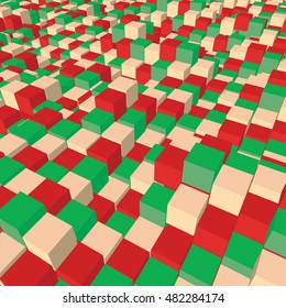 Christmas Perspective Texture with Red Green and White Cubes. Geometric Vector Illustration.