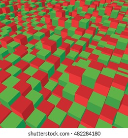Christmas Perspective Texture with Red and Green Cubes. Geometric Vector Illustration.