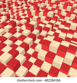 Christmas Perspective Texture with Red and White Cubes. Geometric Vector Illustration.