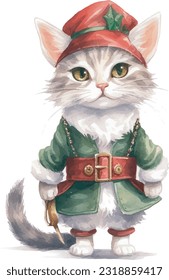 Christmas pet, cute pet, watercolour painting