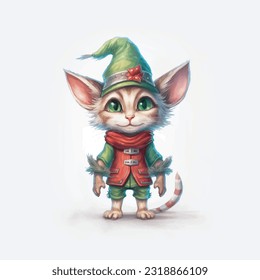 Christmas pet, cute pet, watercolour painting