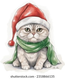 Christmas pet, cute pet, watercolour painting