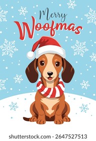 Christmas Pet Dog Isolated Pattern, Merry Woofmas Text with Snowflakes- Christmas Pet Dog Vector Illustration