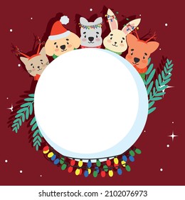 cartel de mascotas de navidad con marco de círculo