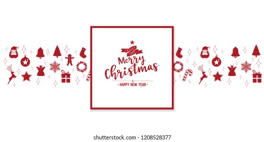 Christmas phase text and star with santa beard and ornaments with symbol design on background