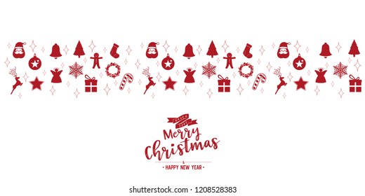 Christmas phase text and star with santa beard and ornaments with symbol design on background