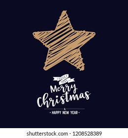 Christmas phase text and star with santa beard and ornaments with symbol design on background