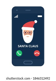 Christmas phone call from Santa Claus with Greeting Christmas and Happy New Year. Vector illustration in flat style