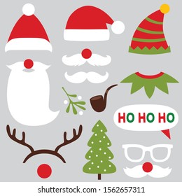 Christmas photo booth and scrapbooking vector set (Santa,  deer, elf)