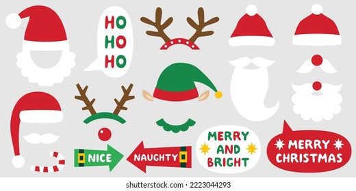 Christmas photo booth and scrapbooking vector set (Santa and elf hats, deer horns)