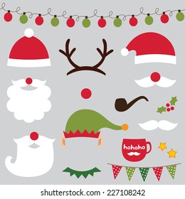 Christmas photo booth and scrapbooking vector set (Santa, deer, elf)